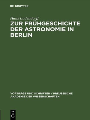 cover image of Zur Frühgeschichte der Astronomie in Berlin